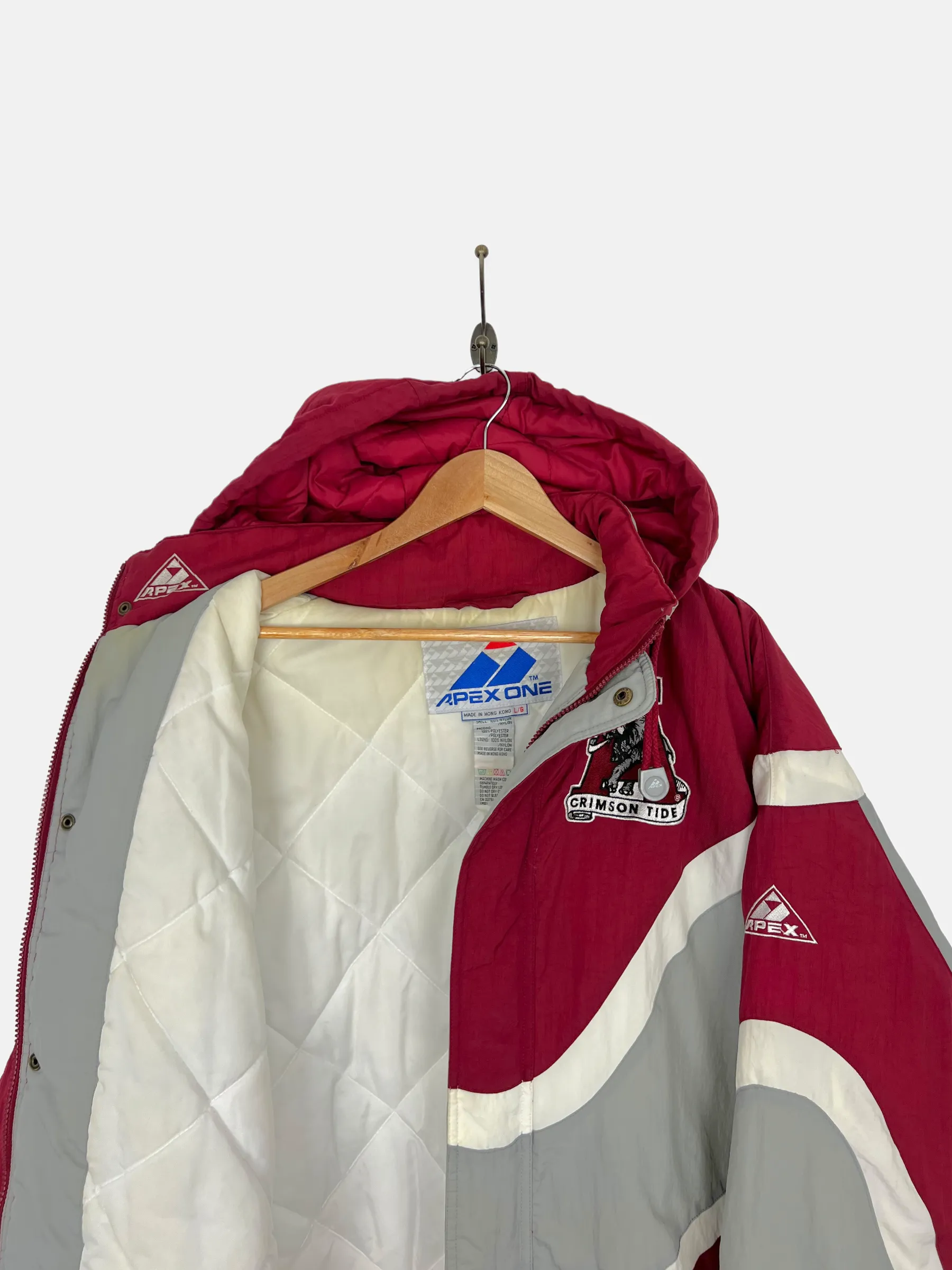 90's Alabama Crimson Tide Embroidered Vintage Puffer Jacket with Hood Size L-XL