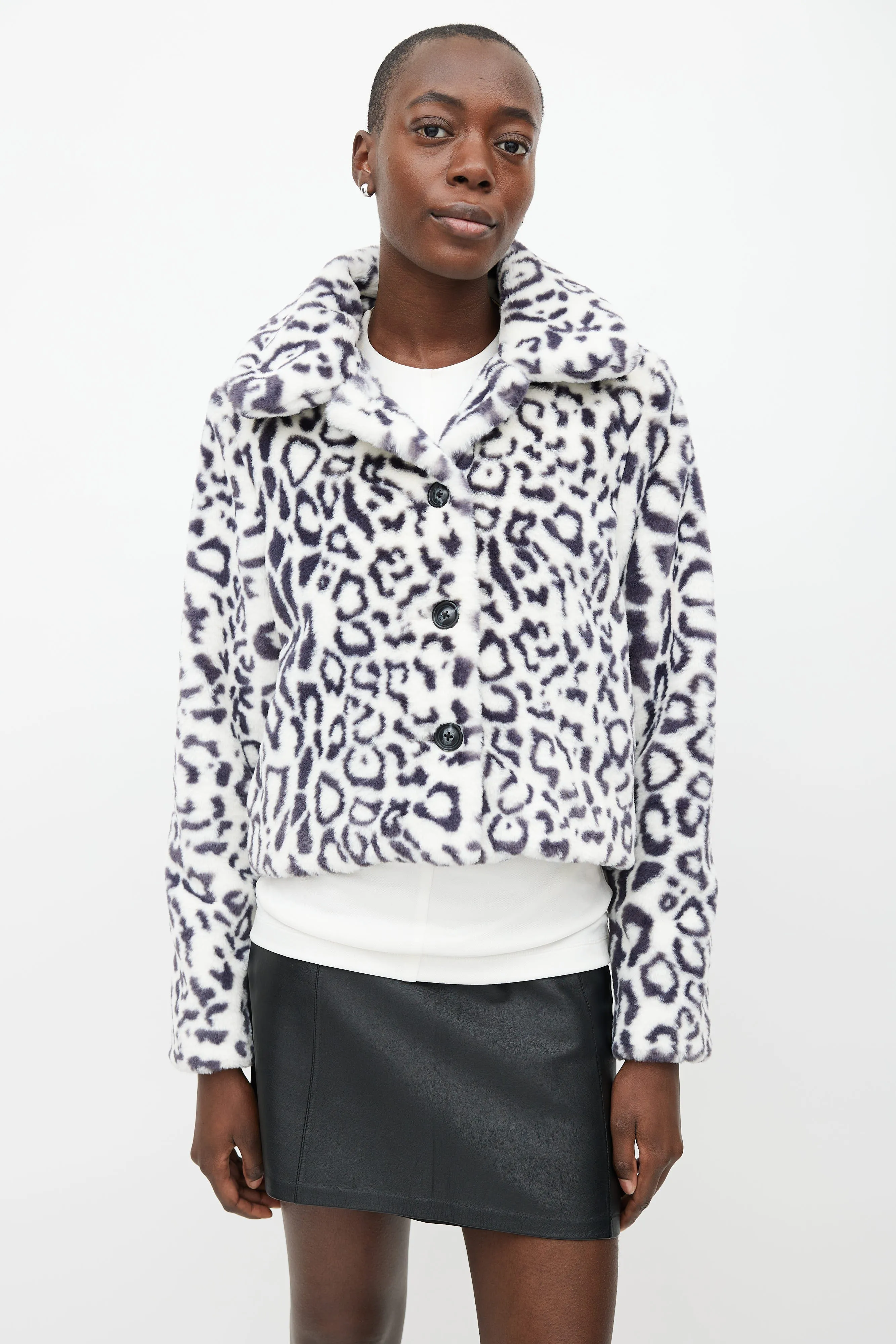 Black & White Print Faux Fur Jacket