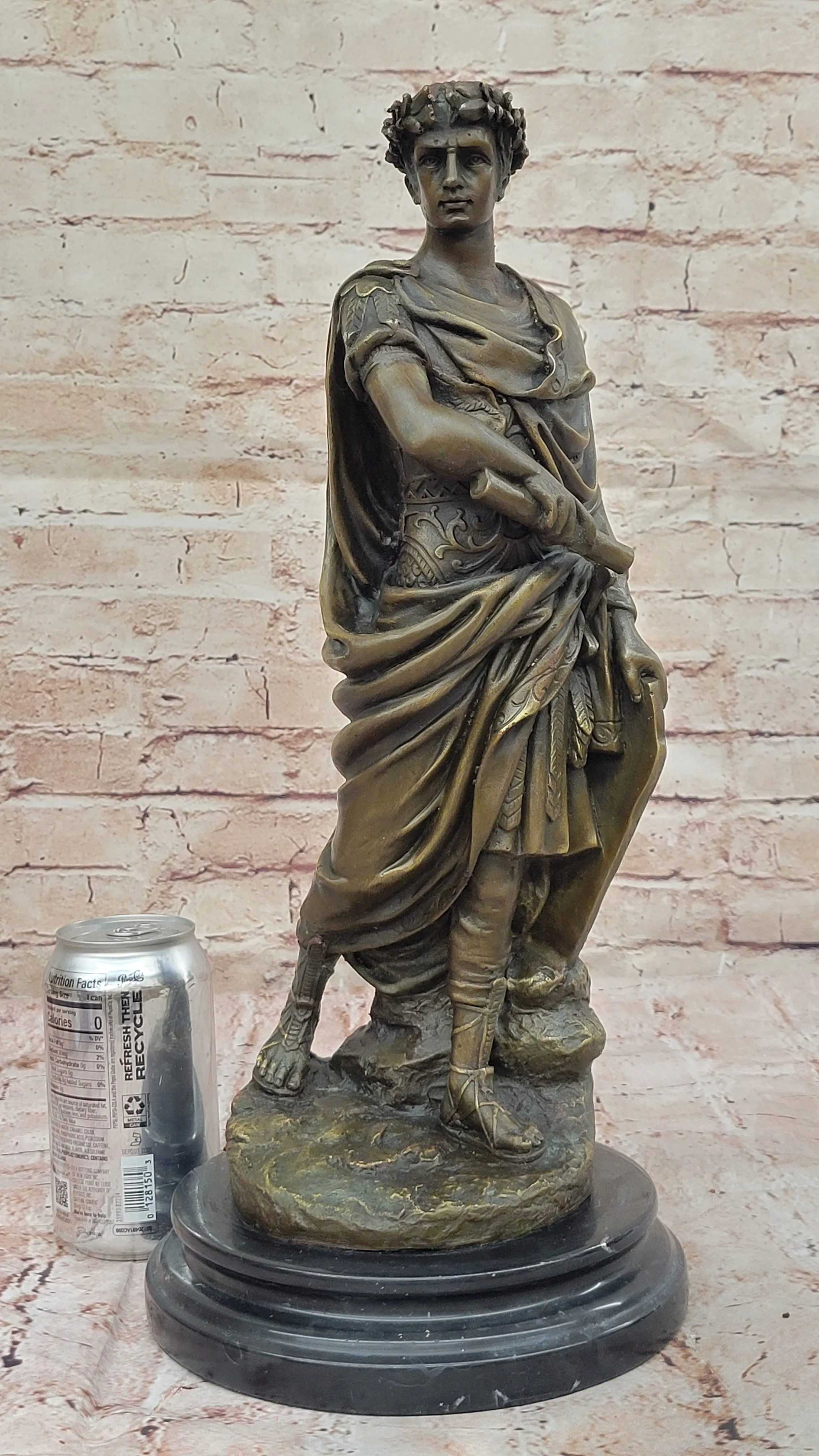 Bronze Julius Caesar Sculpture Statue on Marble Base - Roman History Art Decor