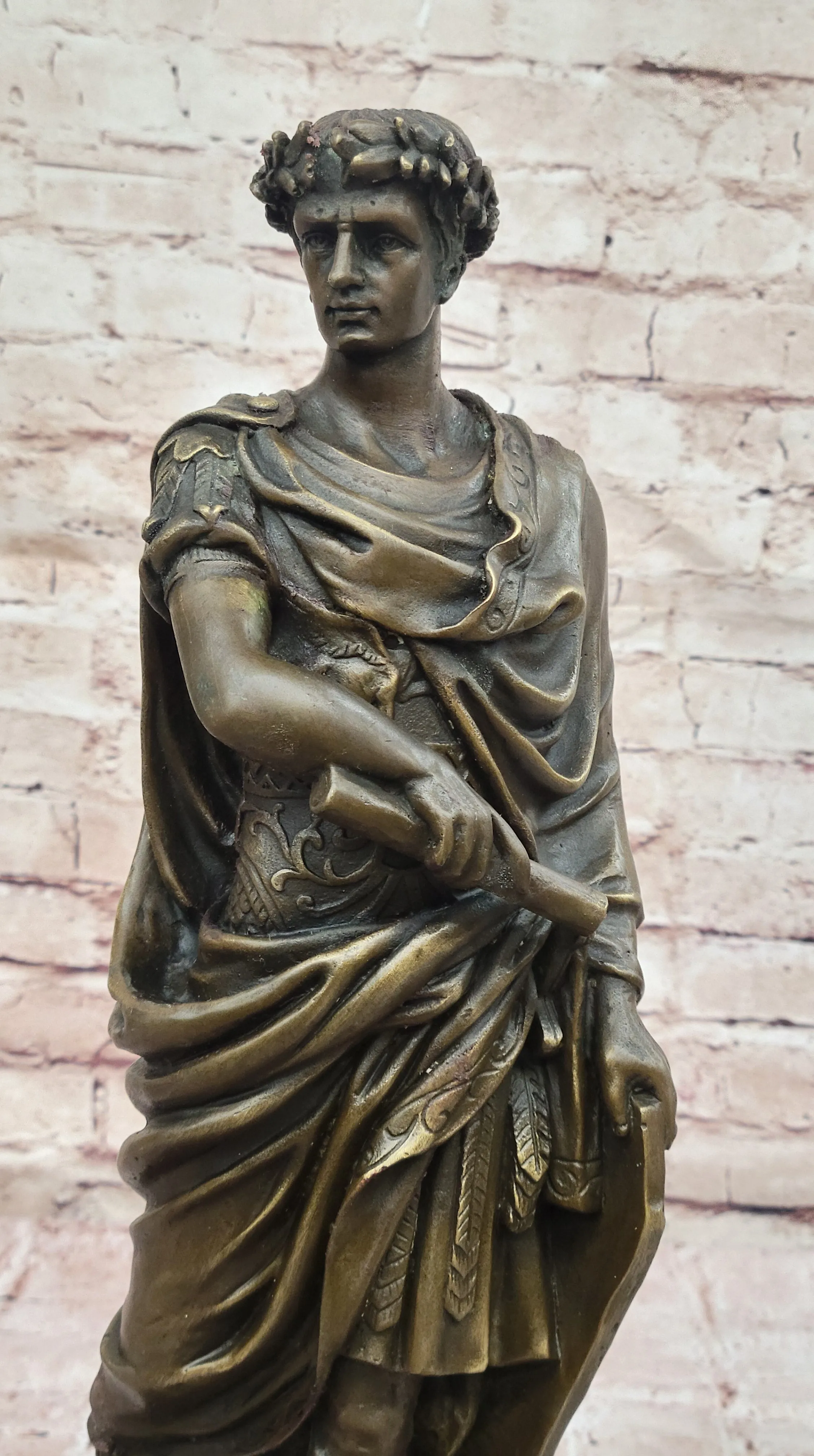 Bronze Julius Caesar Sculpture Statue on Marble Base - Roman History Art Decor