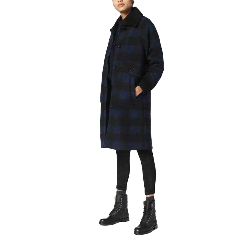 DIESEL W-Dana Womens Waistcoat Single Breasted Trench XXS S L Blue Buffalo Check