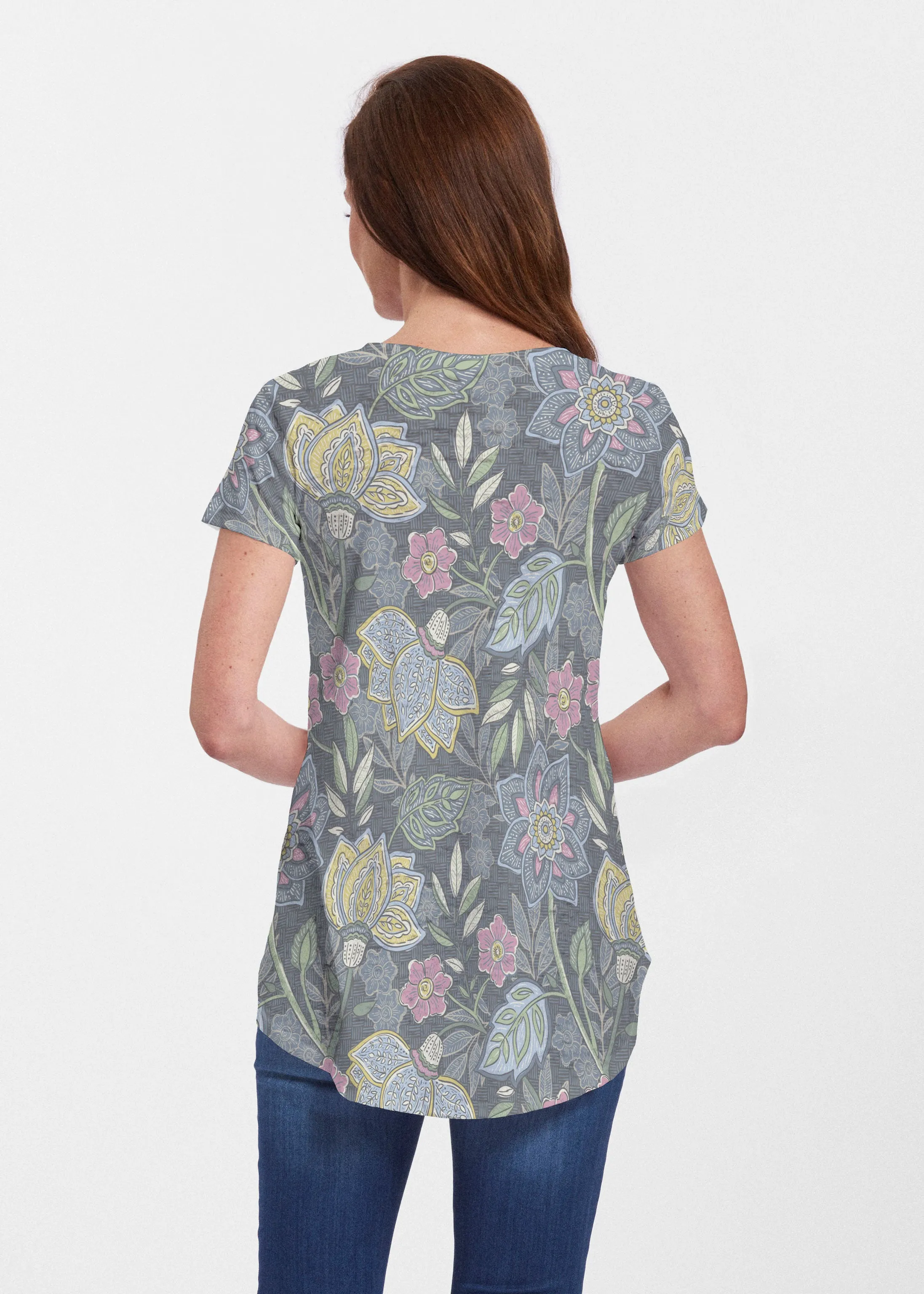 Isabellas Garden (13410) ~ Signature Short Sleeve Scoop Neck Flowy Tunic