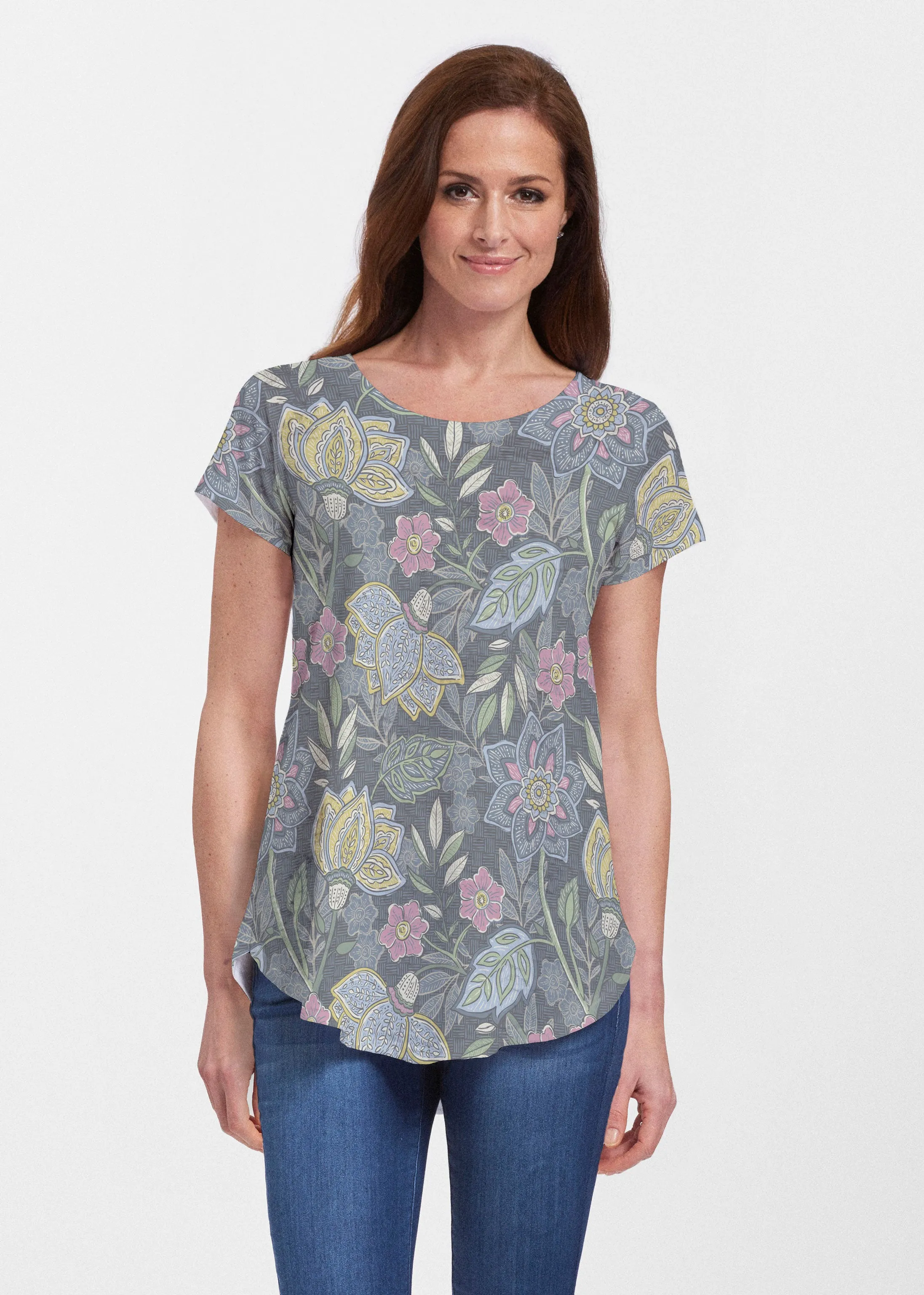 Isabellas Garden (13410) ~ Signature Short Sleeve Scoop Neck Flowy Tunic