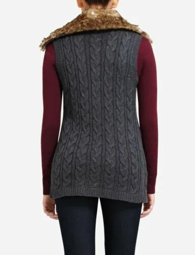 NWT The Limited Faux Fur Collar Grey Sweater Fashionable Lighweight Vest Size M