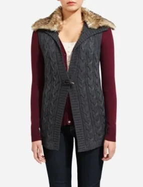 NWT The Limited Faux Fur Collar Grey Sweater Fashionable Lighweight Vest Size M