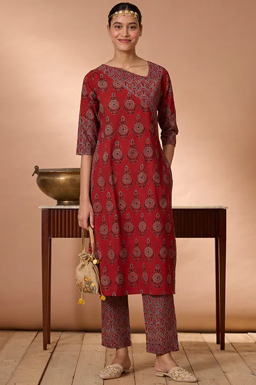 Okhai "Shalimar" Handblock Printed Ajrakh Pure Cotton Kurta Pant Set