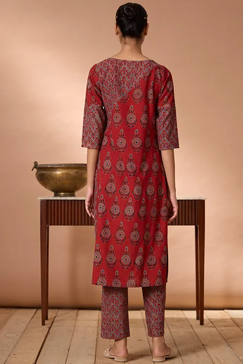 Okhai "Shalimar" Handblock Printed Ajrakh Pure Cotton Kurta Pant Set