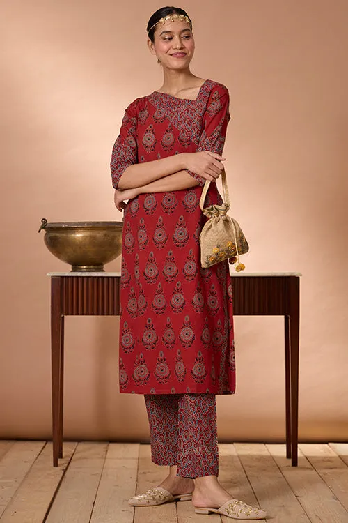 Okhai "Shalimar" Handblock Printed Ajrakh Pure Cotton Kurta Pant Set