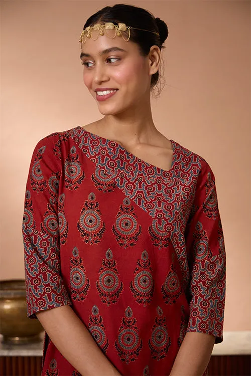 Okhai "Shalimar" Handblock Printed Ajrakh Pure Cotton Kurta Pant Set