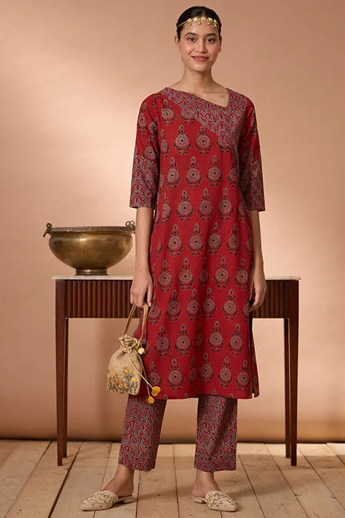 Okhai "Shalimar" Handblock Printed Ajrakh Pure Cotton Kurta Pant Set