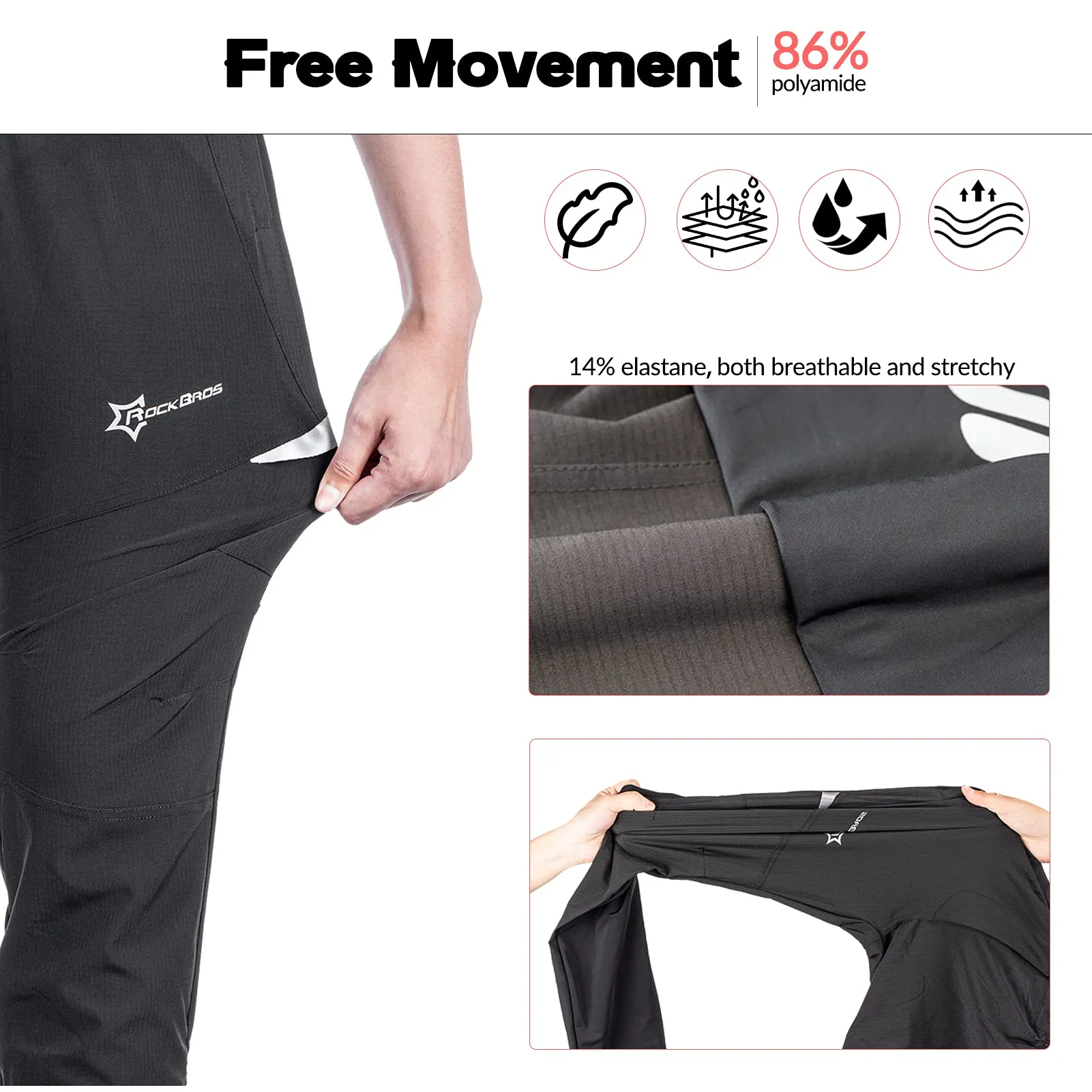 ROCKBROS Men’s Cycling Trousers Breathable Sport Pants High Elastic