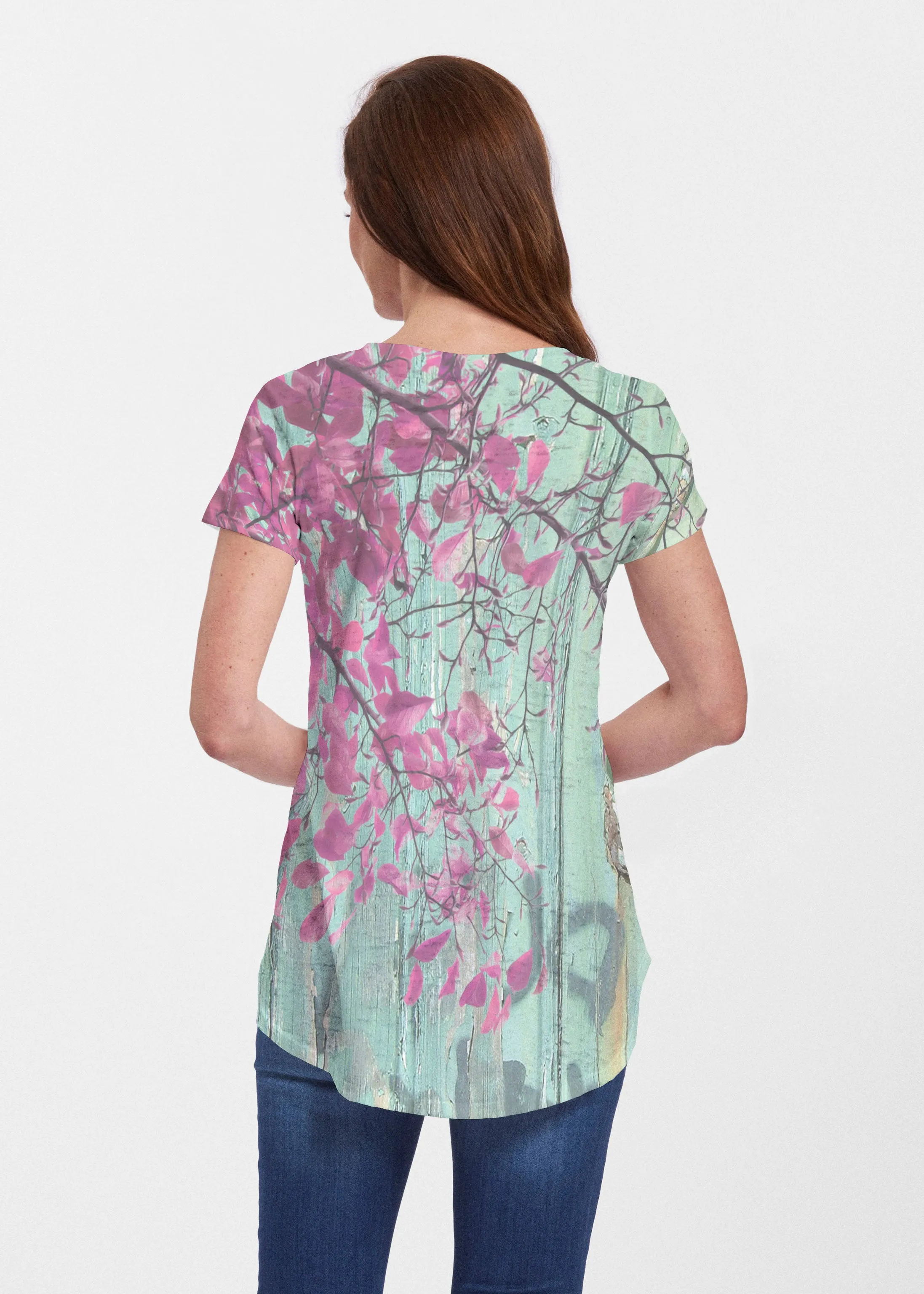 Rustic Blooms (25022) ~ Signature Short Sleeve Scoop Neck Flowy Tunic