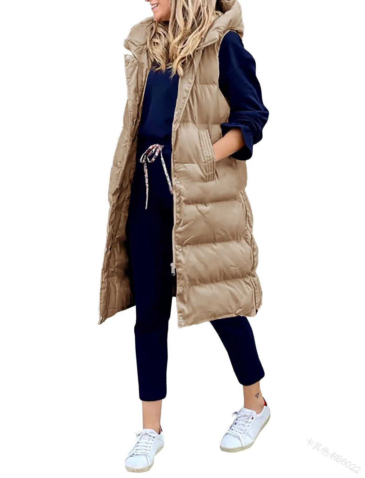 Solid Hooded Long Vest Coat for Women