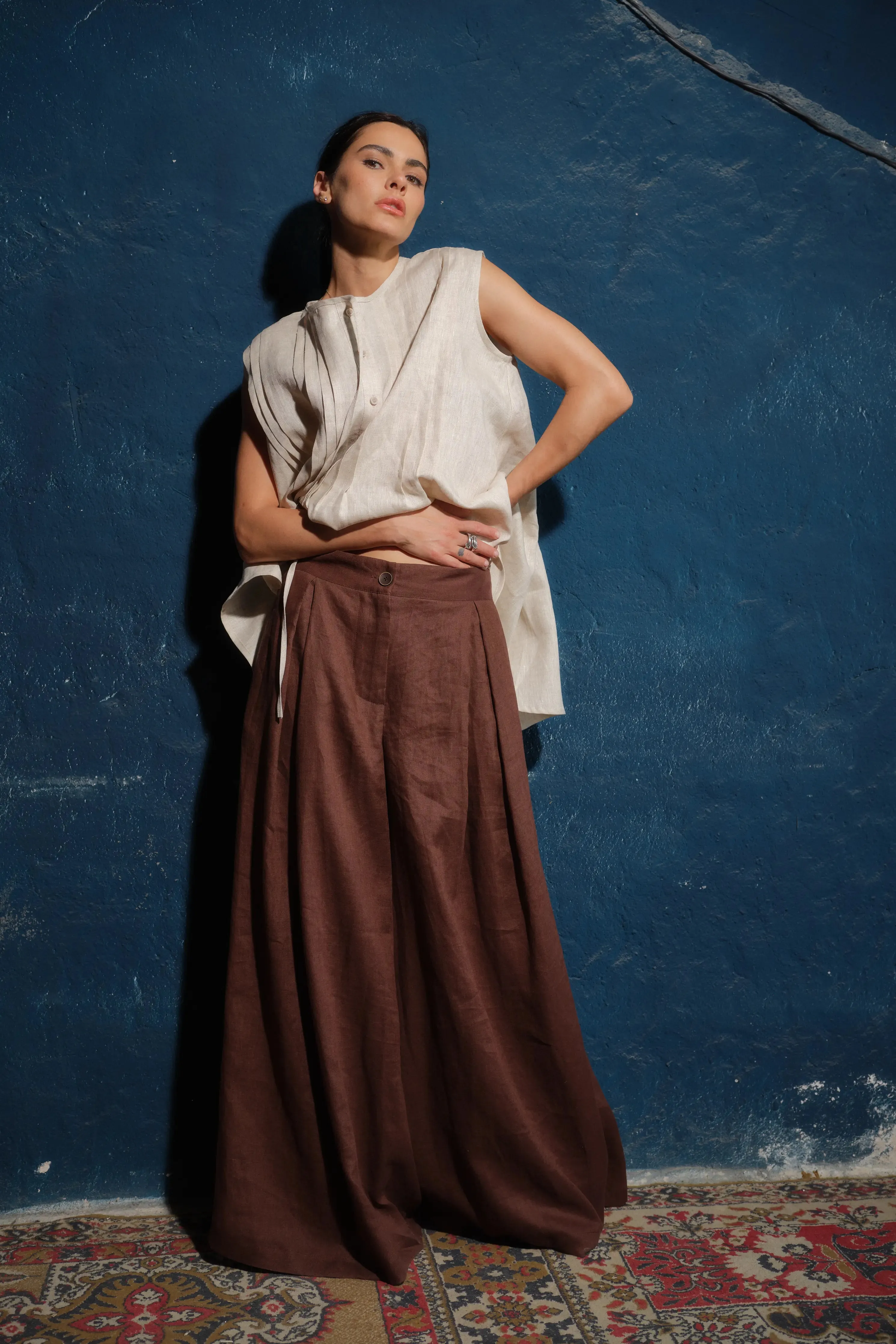 Women's Linen Shirt in Light Beige