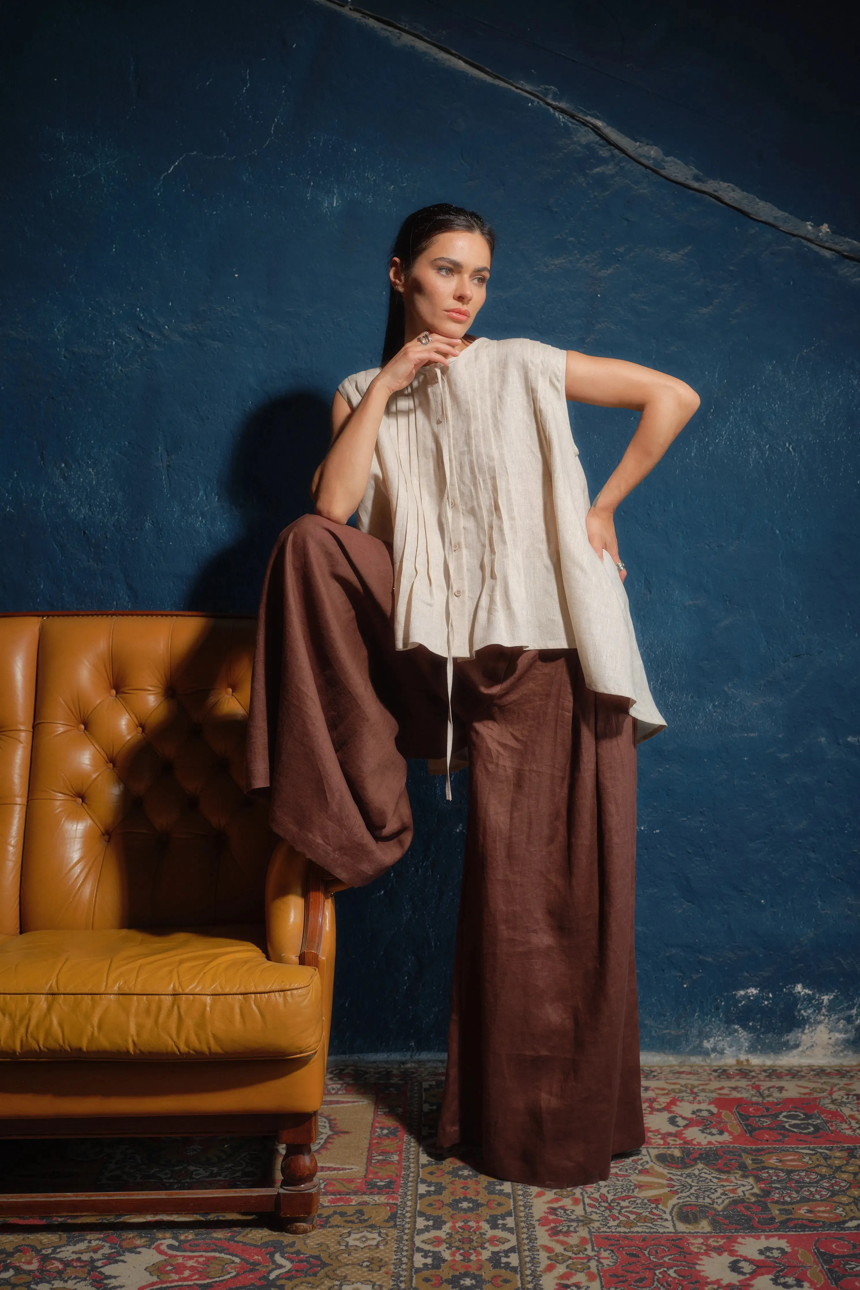 Women's Linen Shirt in Light Beige
