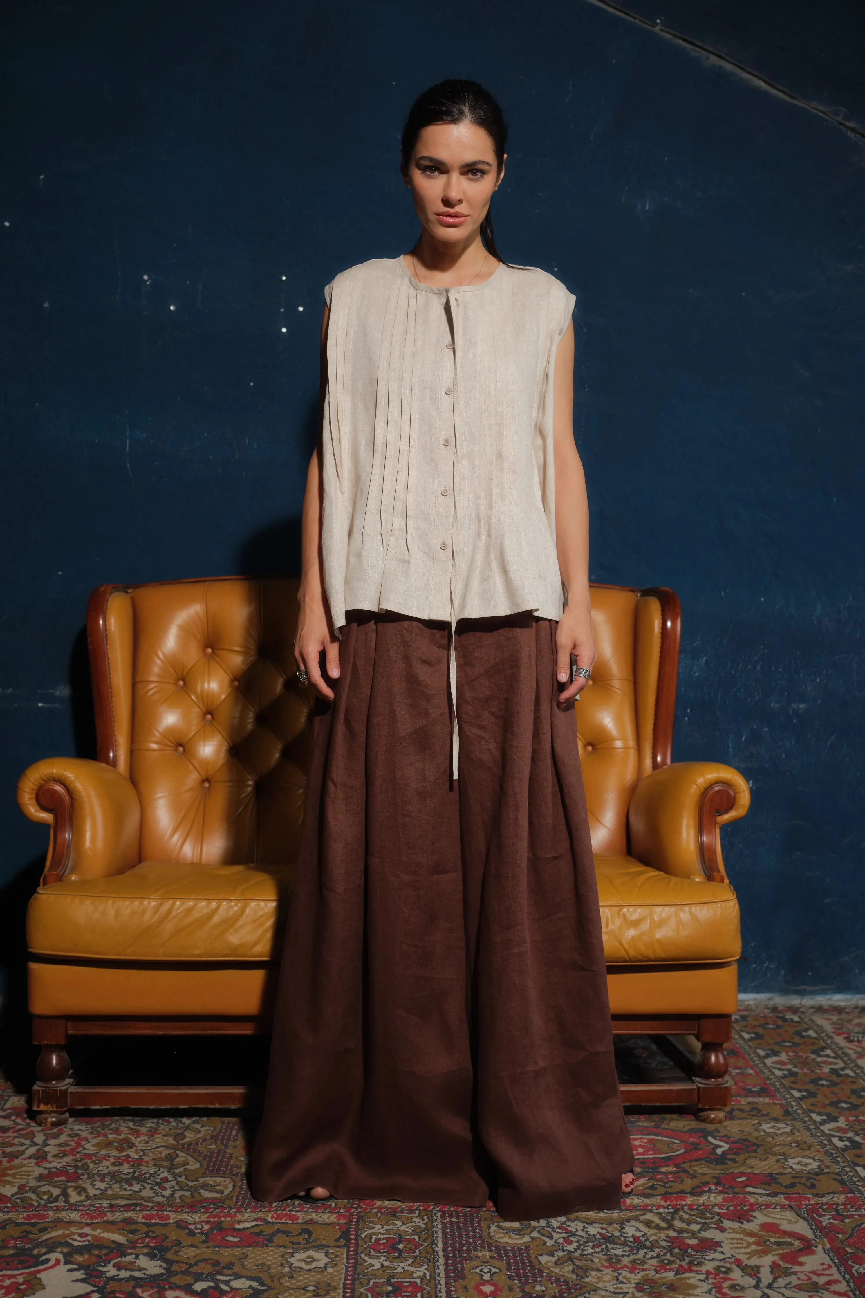 Women's Linen Shirt in Light Beige